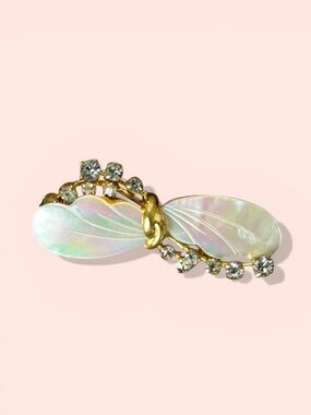 Gold-Tone Iridescent Rhinestone leaf Brooch